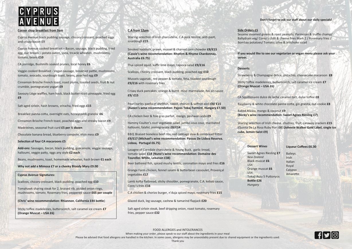 Menus with a local flavour Cyprus Avenue